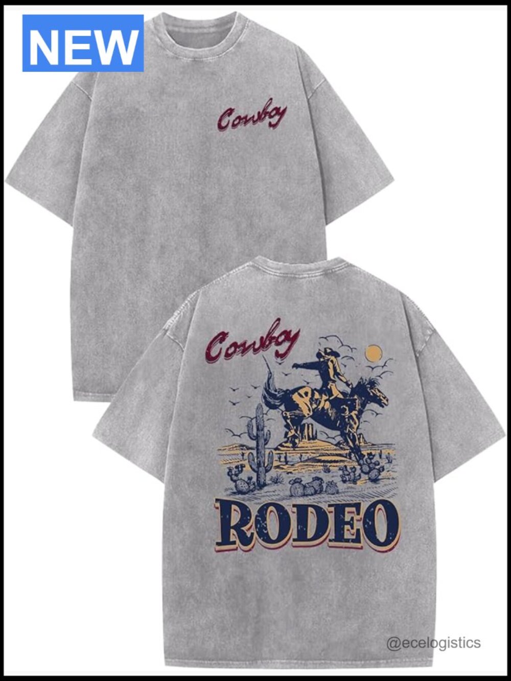 Vintage Rodeo Cowboy Acid Wash Oversized Graphic Tee